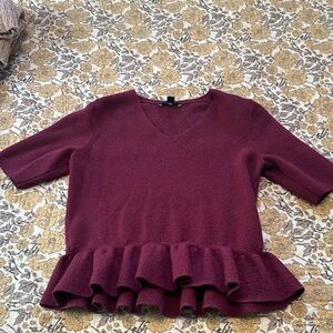 Ann Taylor Deep Burgundy Ruffle Blouse